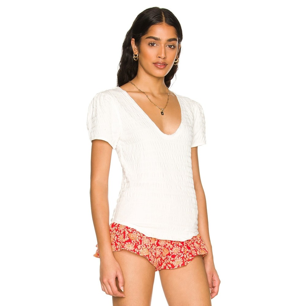 30 M Free People NWT Sugar Cube Crinkle Fabric Short Sleeve Tee Optic White Smal - Picture 12 of 12
